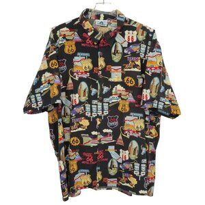 HWY 1 Mens 4X Route 66 Theme Short Sleeve Collared Button Front Shirt Cotton Top